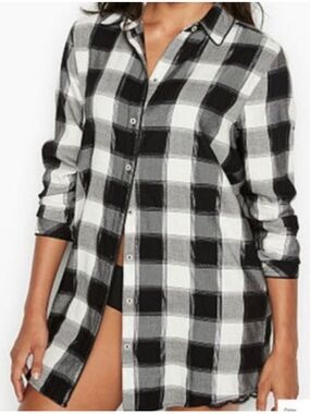 Victoria's Secret Plaid Flannel Shimmer Sleep Shirt Nightgown Large